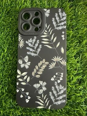 Floral Black Protective iPhone 13 Pro Max Case - Leaf Pattern
